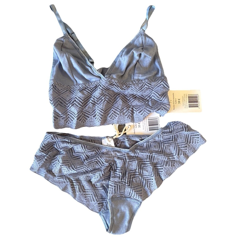 Olly Lingerie Bra Set Dawa Brazilian Shorty Shorts Bustier‎ Blue Size Small